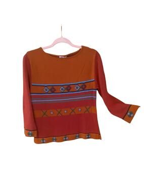 Zsa Zsa Spun Silk Bouclé Southwest Stripe Sweater Rust Red Large autumncore